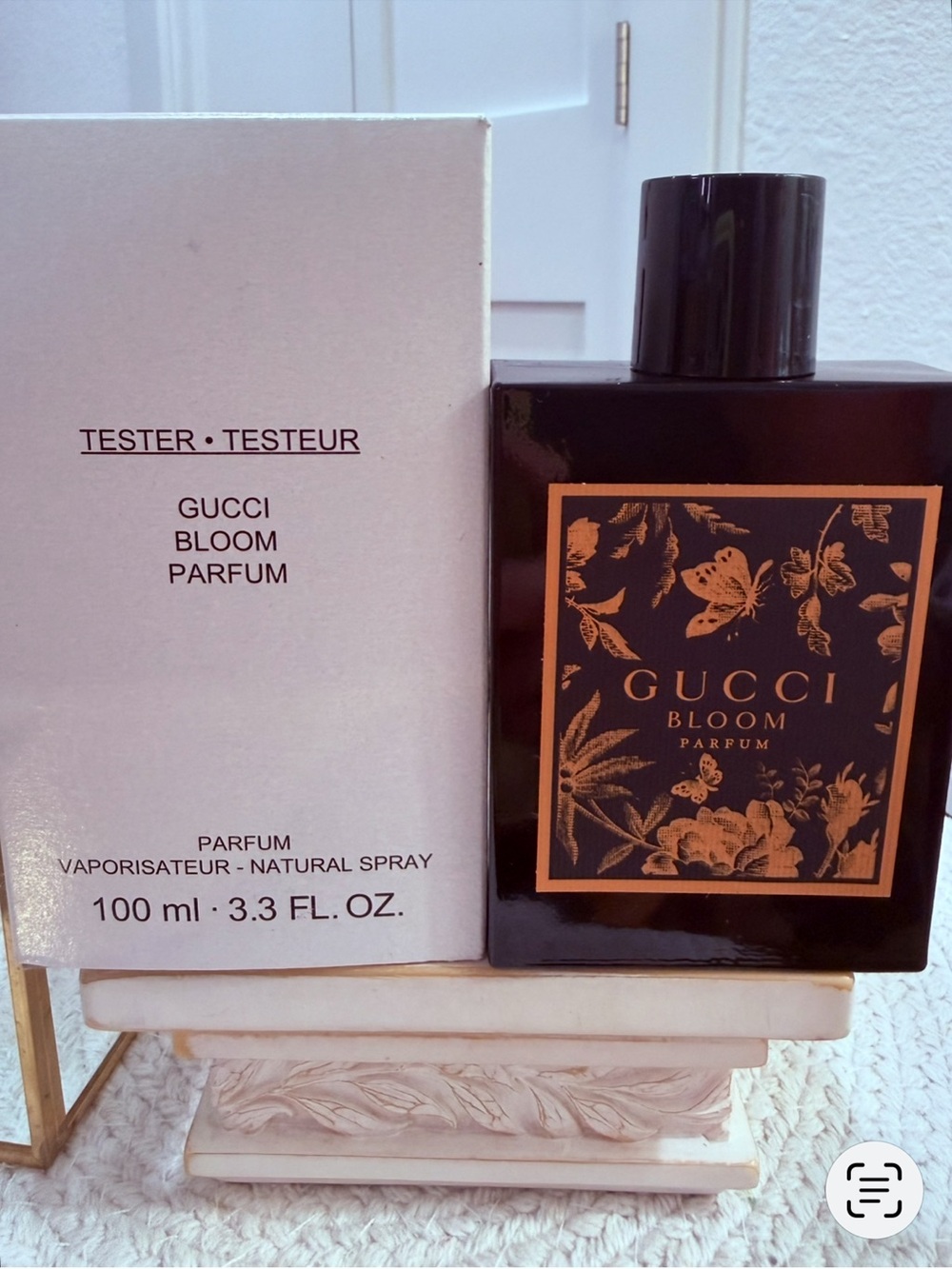 Gucci Bloom Parfum 100 ml 3.3 oz Tester Spray/NEW– Black & Gold Floral Bottle